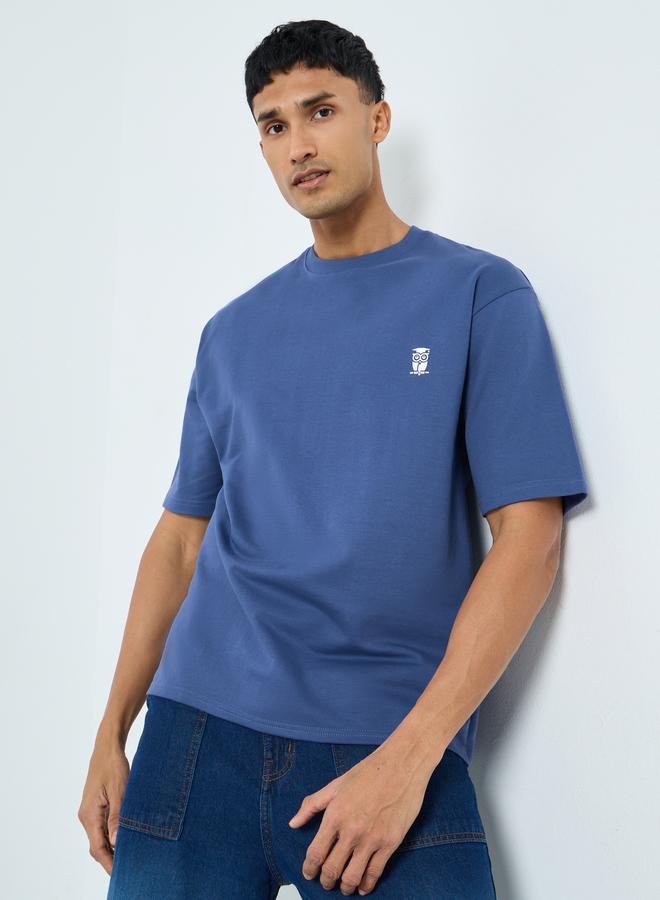 Styli Men Blue Cotton Crew Neck T-Shirt - Image 1